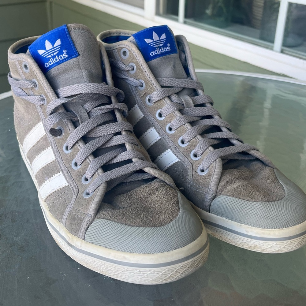 Adidas Gray and White High-Top Sneakers